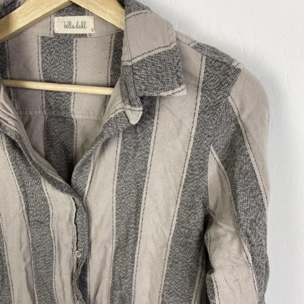 Bella Dahl Blouse Womens Sz Small Frayed Hem Flanel‎ Striped Button Down Shirt